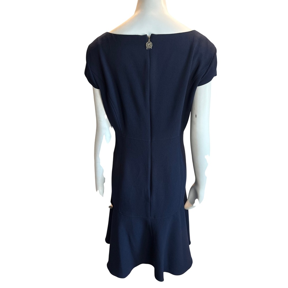 Anne Klein Navy Blue Crepe Fit and Flare Cap Sleeve Dress Size 16 - Picture 4 of 10